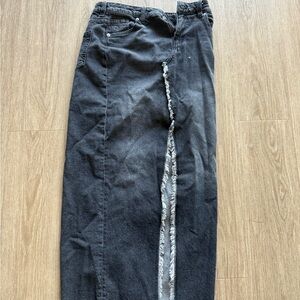 Distressed Black Denim Maxi Skirt